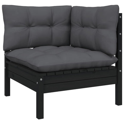 8-Delige Loungeset Met Antracietkleurige Kussens Grenenhout Zwart
