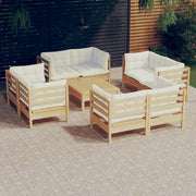 Loungeset 9-delig grenenhout crème