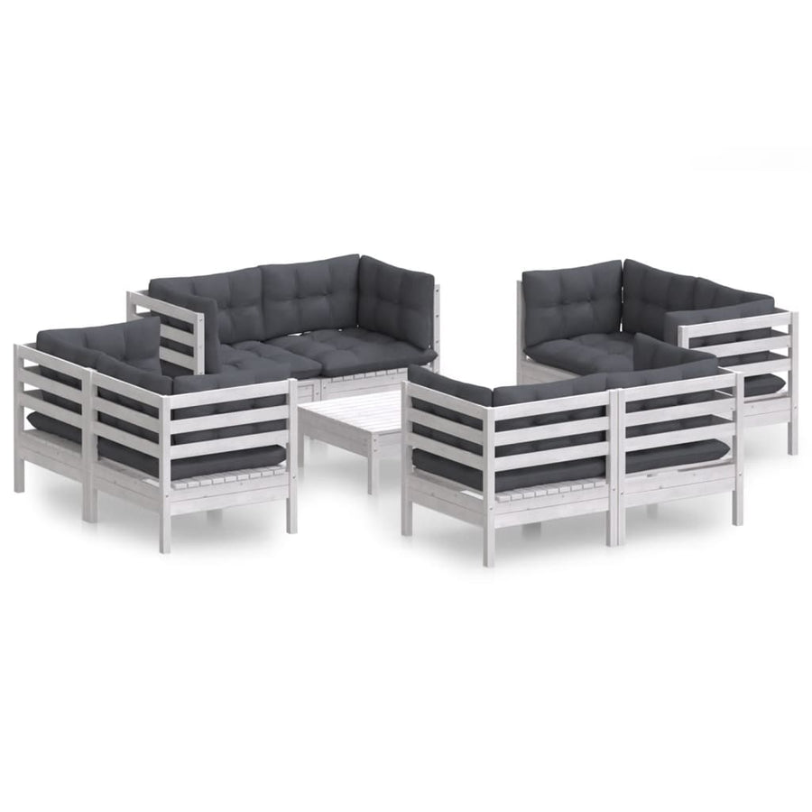 9-Delige Loungeset Met Antracietkleurige Kussens Grenenhout Wit
