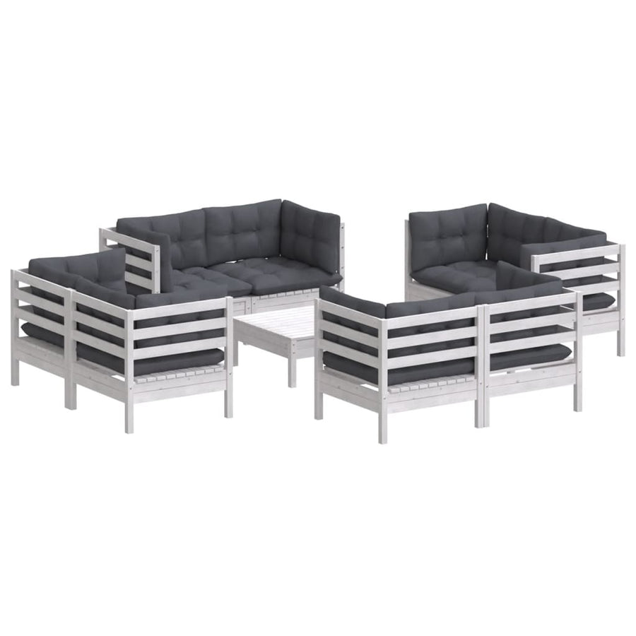 9-Delige Loungeset Met Antracietkleurige Kussens Grenenhout Wit