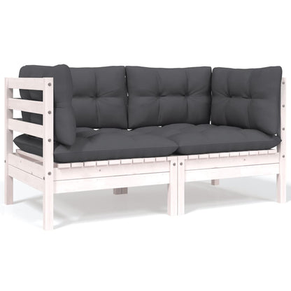 9-Delige Loungeset Met Antracietkleurige Kussens Grenenhout Wit