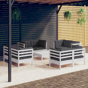 Loungeset 9-delig grenenhout antraciet kussens