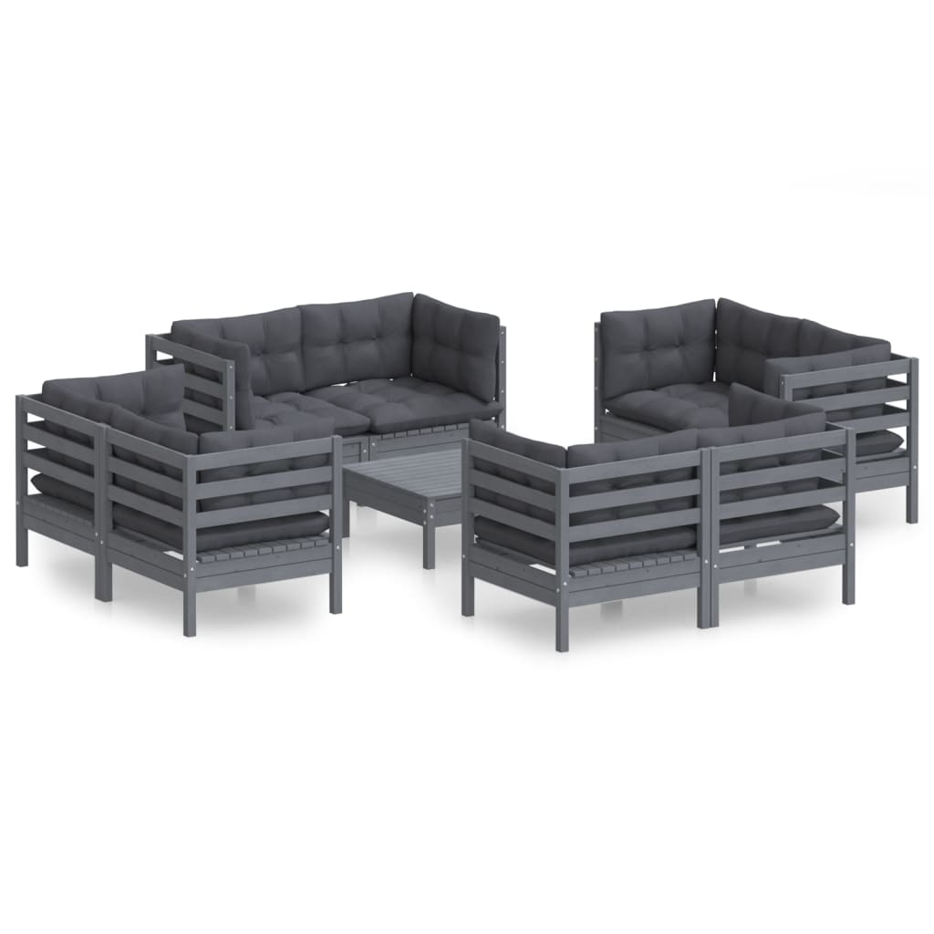 9-Delige Loungeset Met Antracietkleurige Kussens Grenenhout Grijs