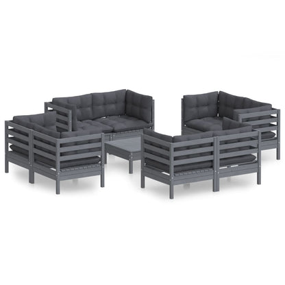 9-Delige Loungeset Met Antracietkleurige Kussens Grenenhout Grijs