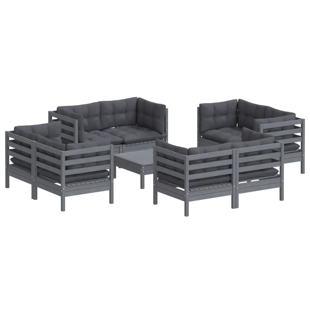 9-Delige Loungeset Met Antracietkleurige Kussens Grenenhout Grijs