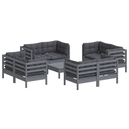 9-Delige Loungeset Met Antracietkleurige Kussens Grenenhout Grijs