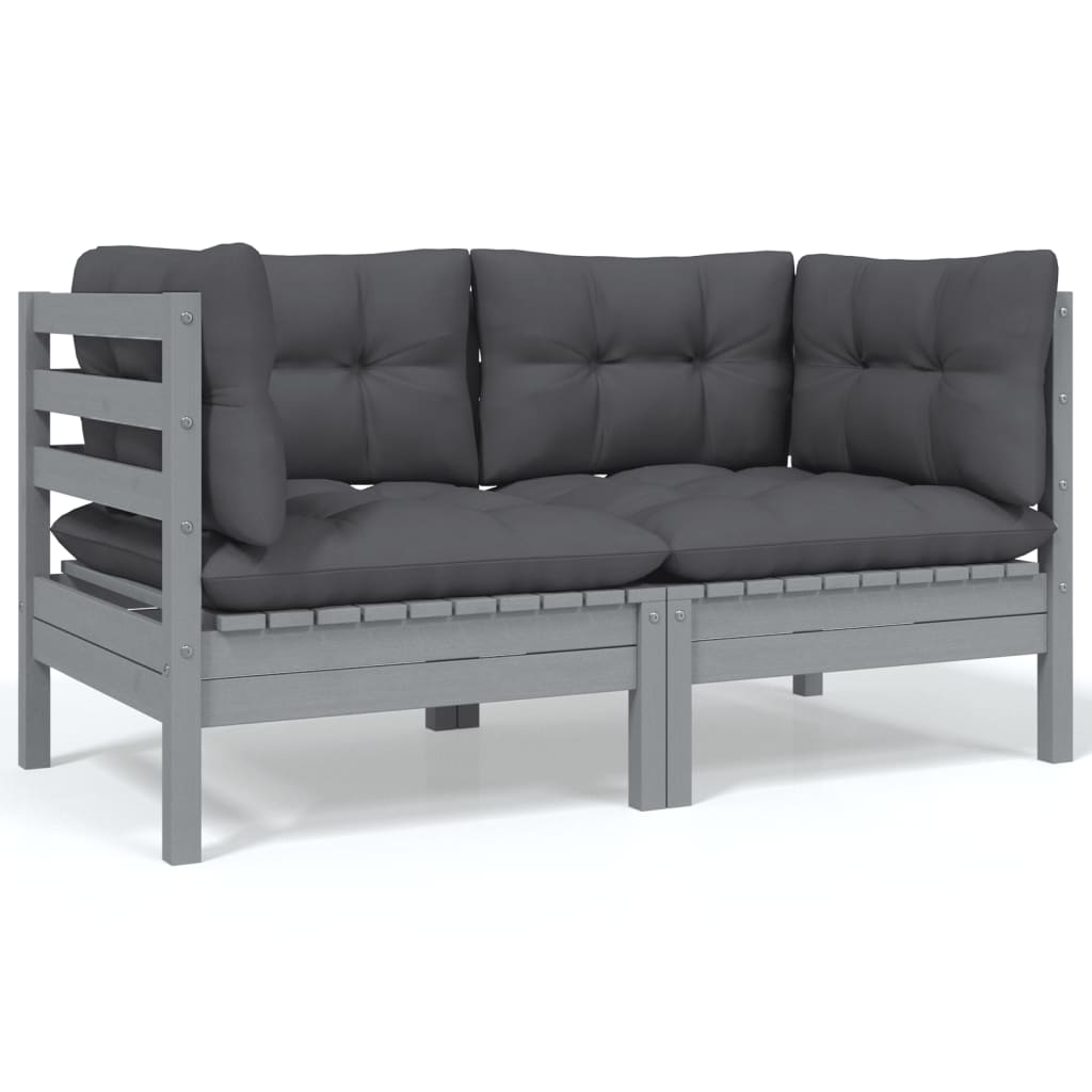 9-Delige Loungeset Met Antracietkleurige Kussens Grenenhout Grijs