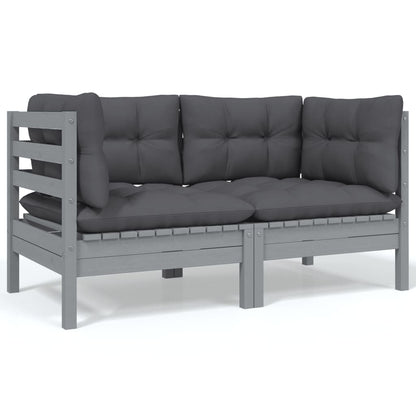 9-Delige Loungeset Met Antracietkleurige Kussens Grenenhout Grijs