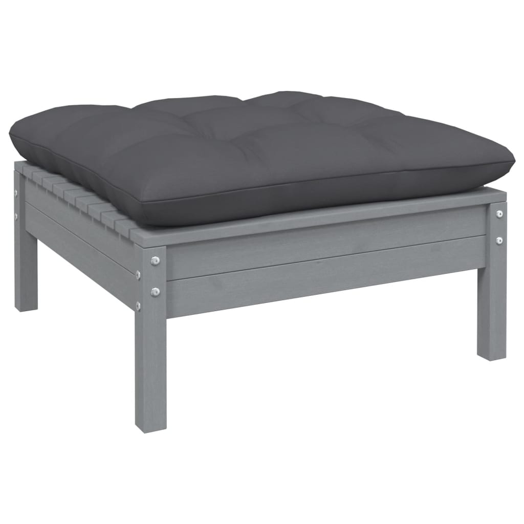 9-Delige Loungeset Met Antracietkleurige Kussens Grenenhout Grijs