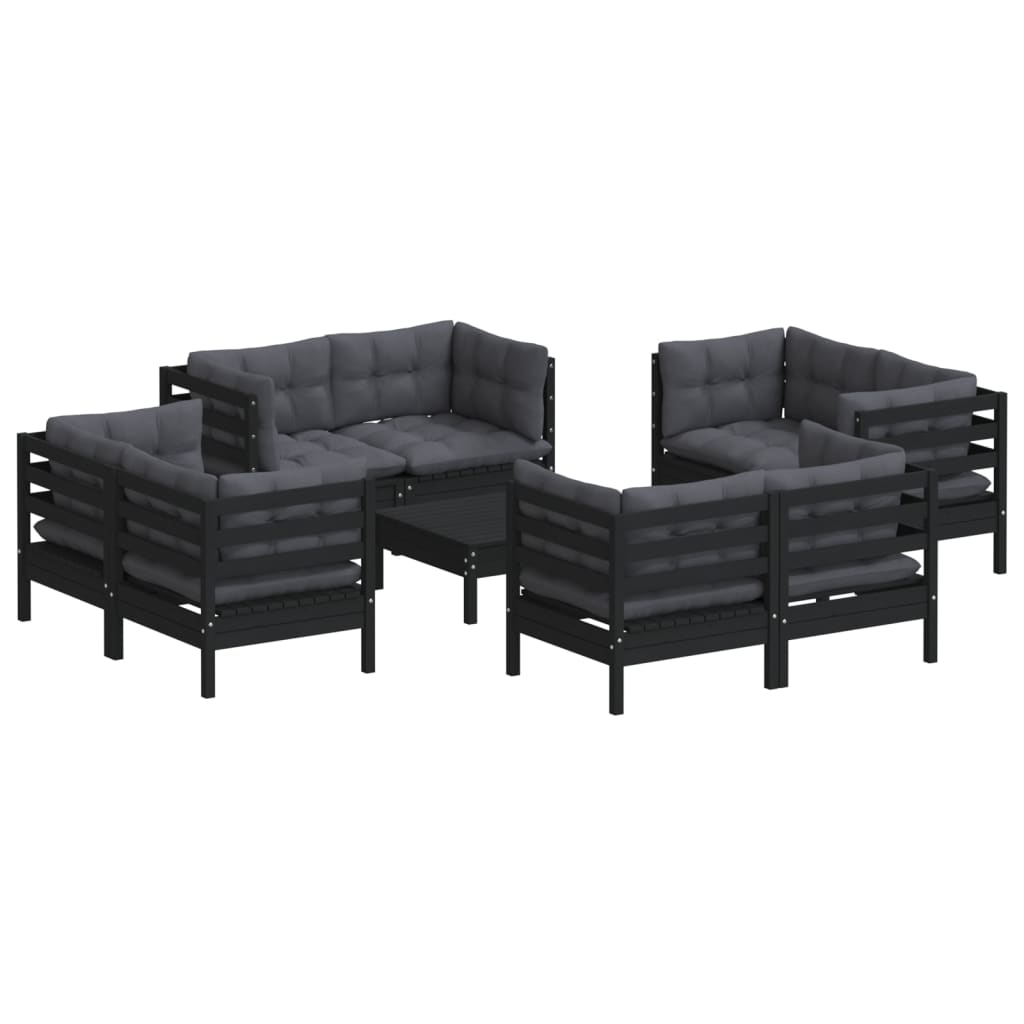 9-Delige Loungeset Met Antracietkleurige Kussens Grenenhout Zwart