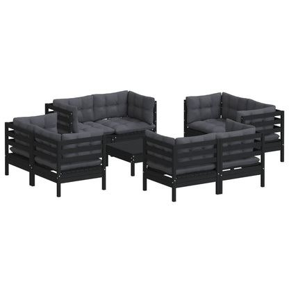 9-Delige Loungeset Met Antracietkleurige Kussens Grenenhout Zwart