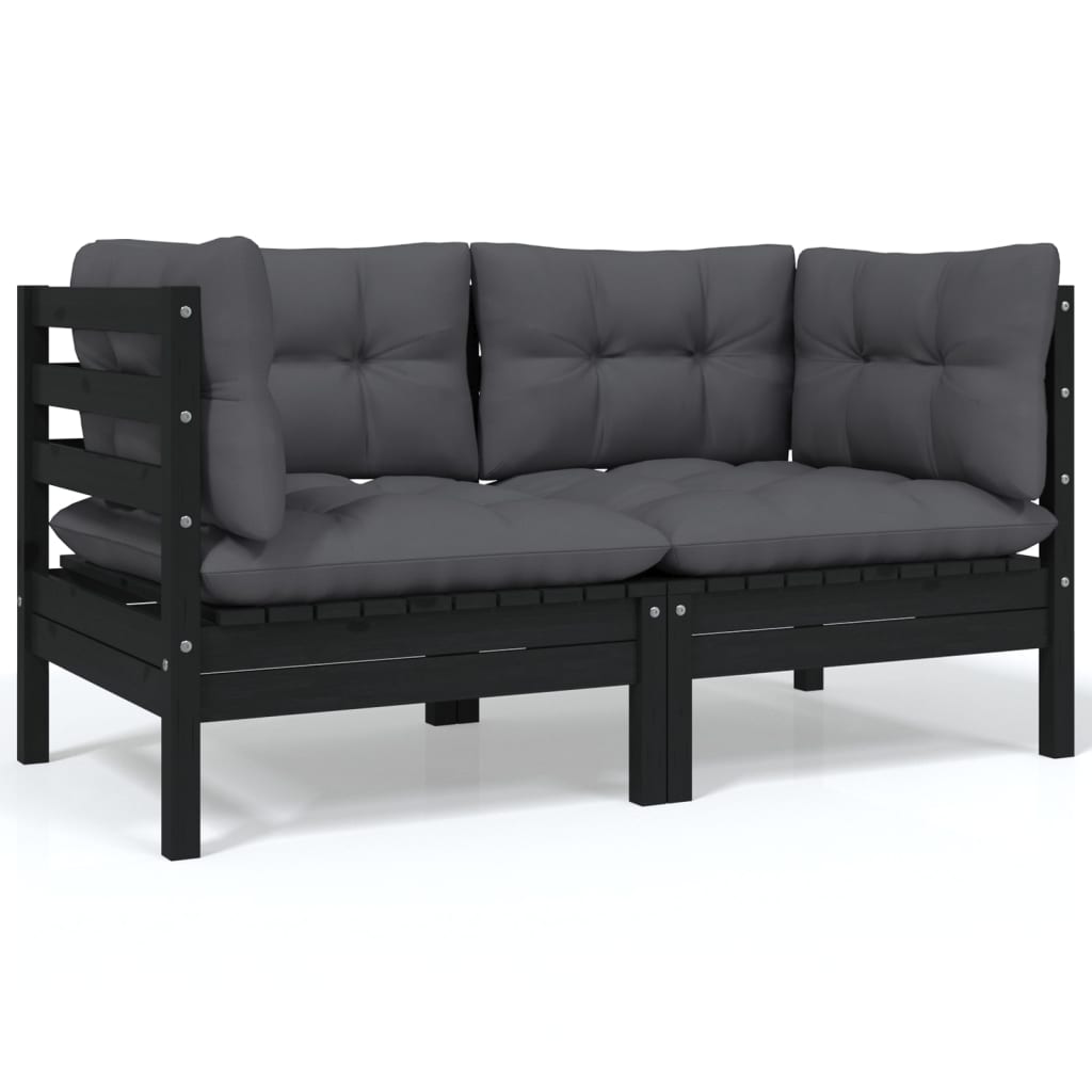 9-Delige Loungeset Met Antracietkleurige Kussens Grenenhout Zwart