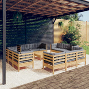 Loungeset 13-delig grenenhout grijs