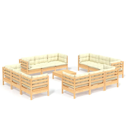 3-Delige Loungeset Met Kleurige Kussens Grenenhout Bruin en crème
