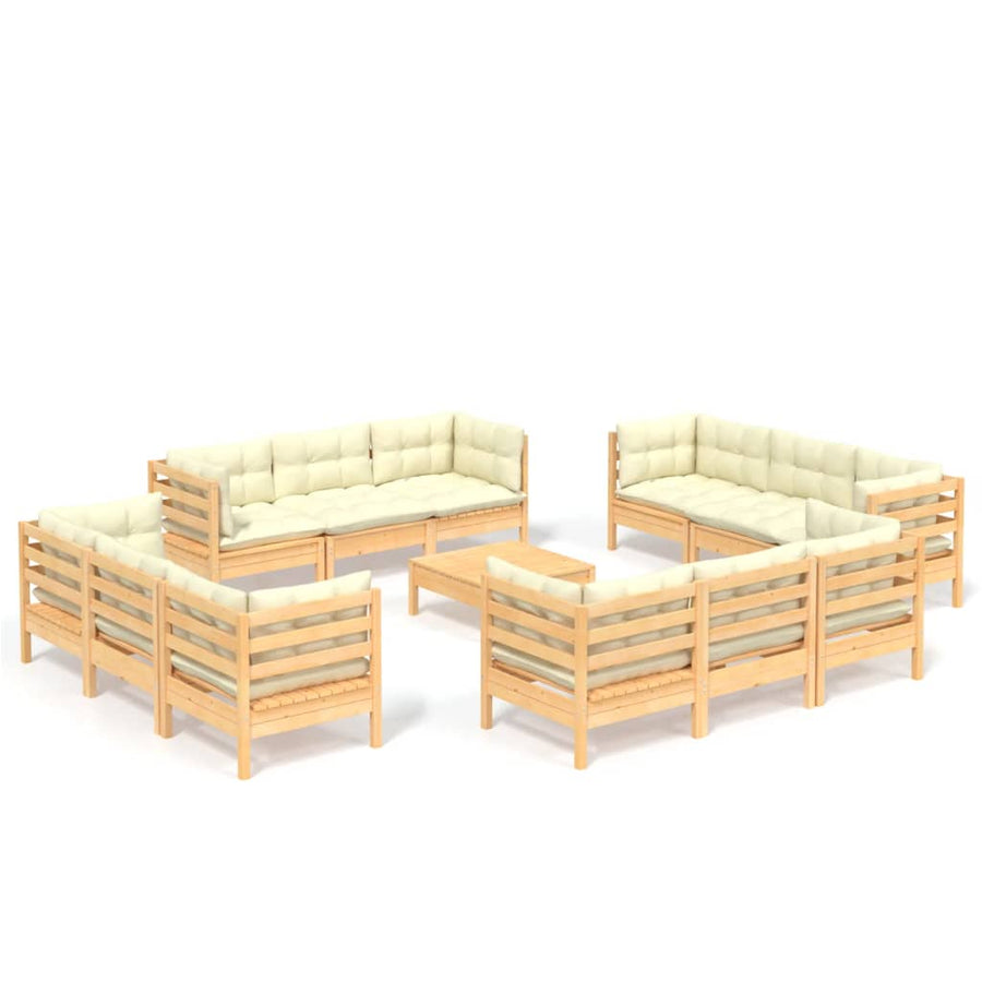 3-Delige Loungeset Met Kleurige Kussens Grenenhout Bruin en crème