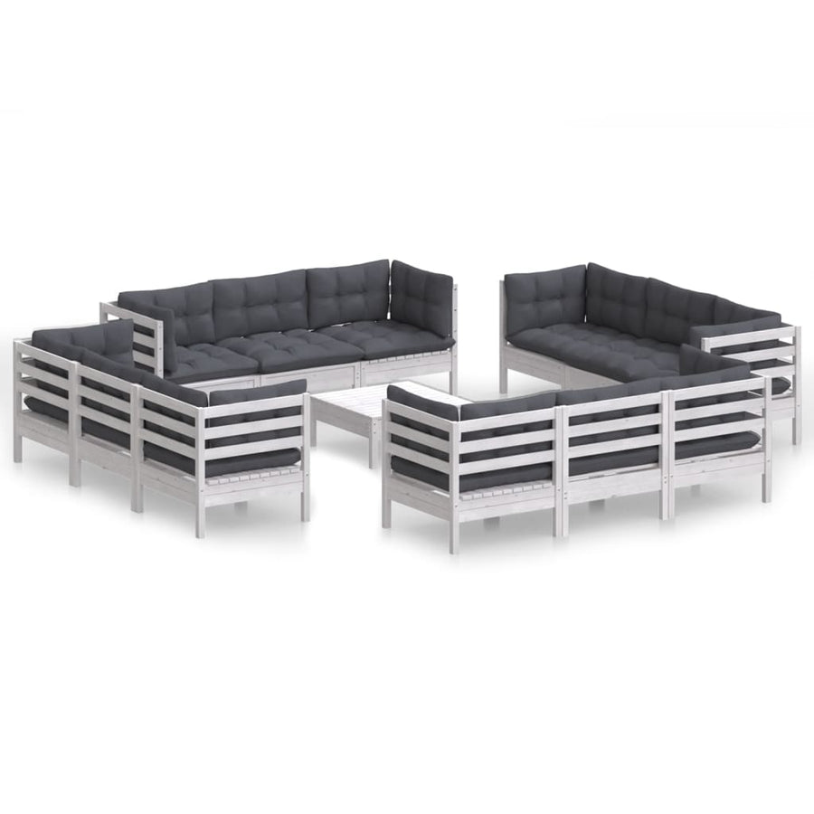 3-Delige Loungeset Met Antracietkleurige Kussens Grenenhout Wit