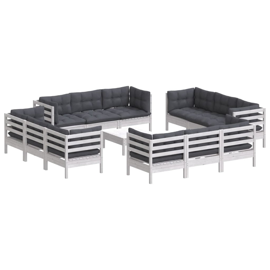 3-Delige Loungeset Met Antracietkleurige Kussens Grenenhout Wit
