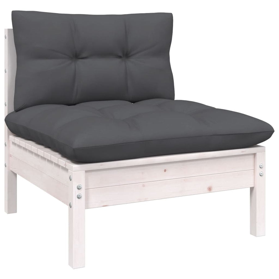 3-Delige Loungeset Met Antracietkleurige Kussens Grenenhout Wit