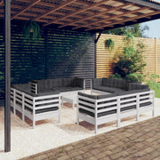 Loungeset 13-delig grenenhout antraciet kussens