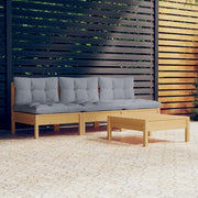 Loungeset 4-delig grenenhout grijs