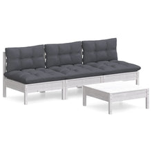4-Delige Loungeset Met Antracietkleurige Kussens Grenenhout Wit