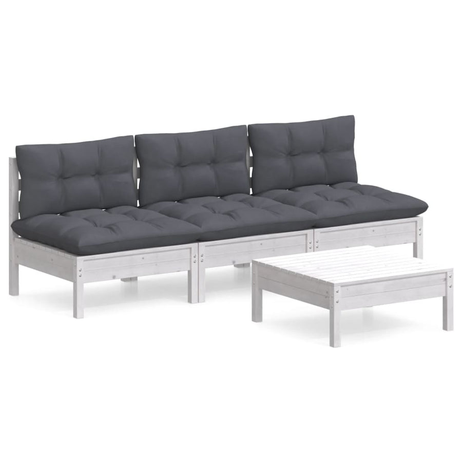 4-Delige Loungeset Met Antracietkleurige Kussens Grenenhout Wit
