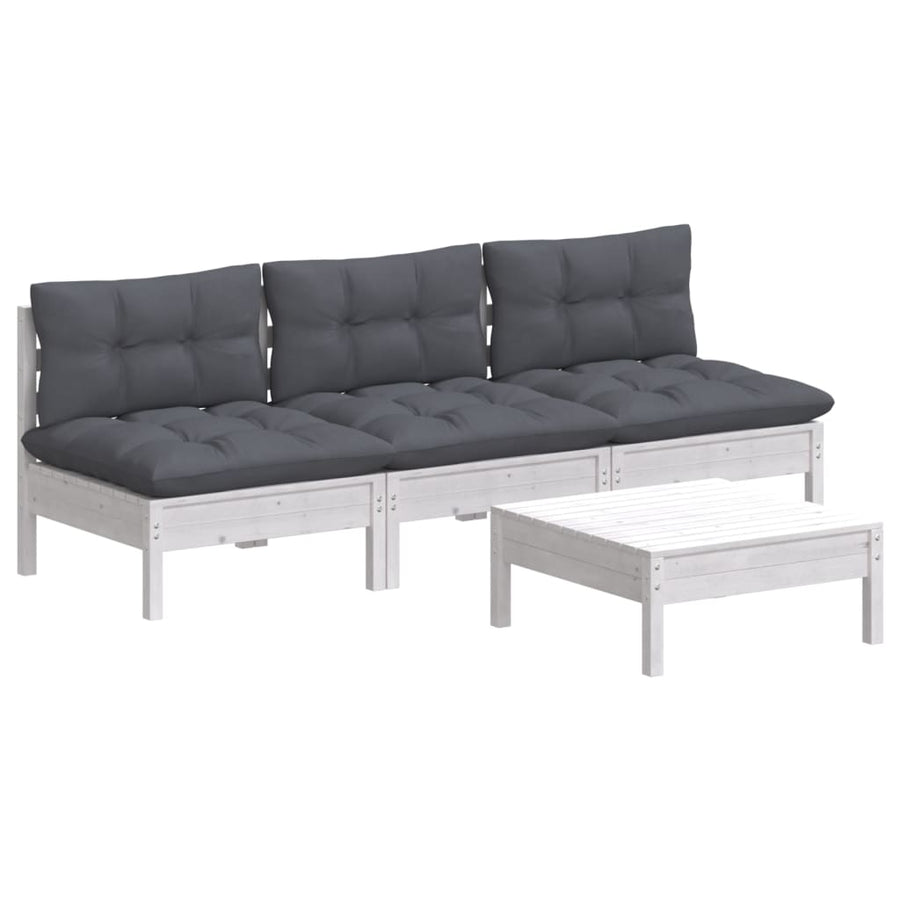 4-Delige Loungeset Met Antracietkleurige Kussens Grenenhout Wit