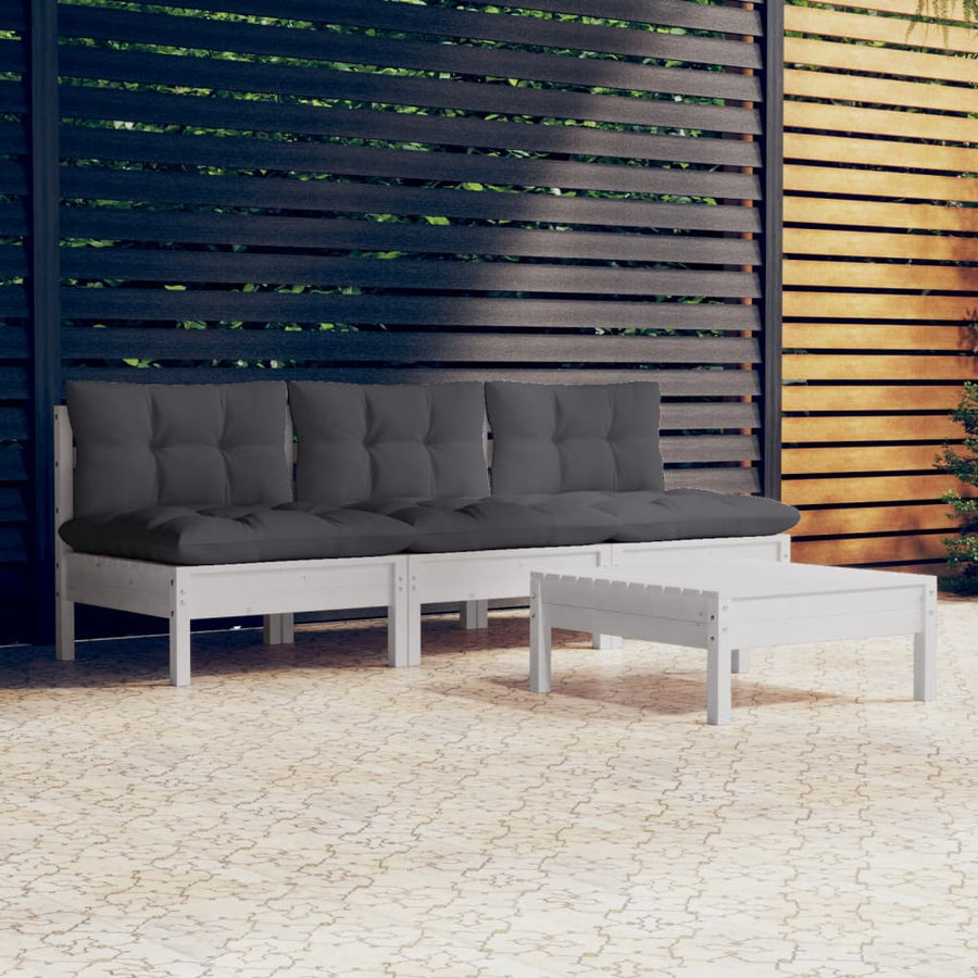 4-Delige Loungeset Met Antracietkleurige Kussens Grenenhout Wit