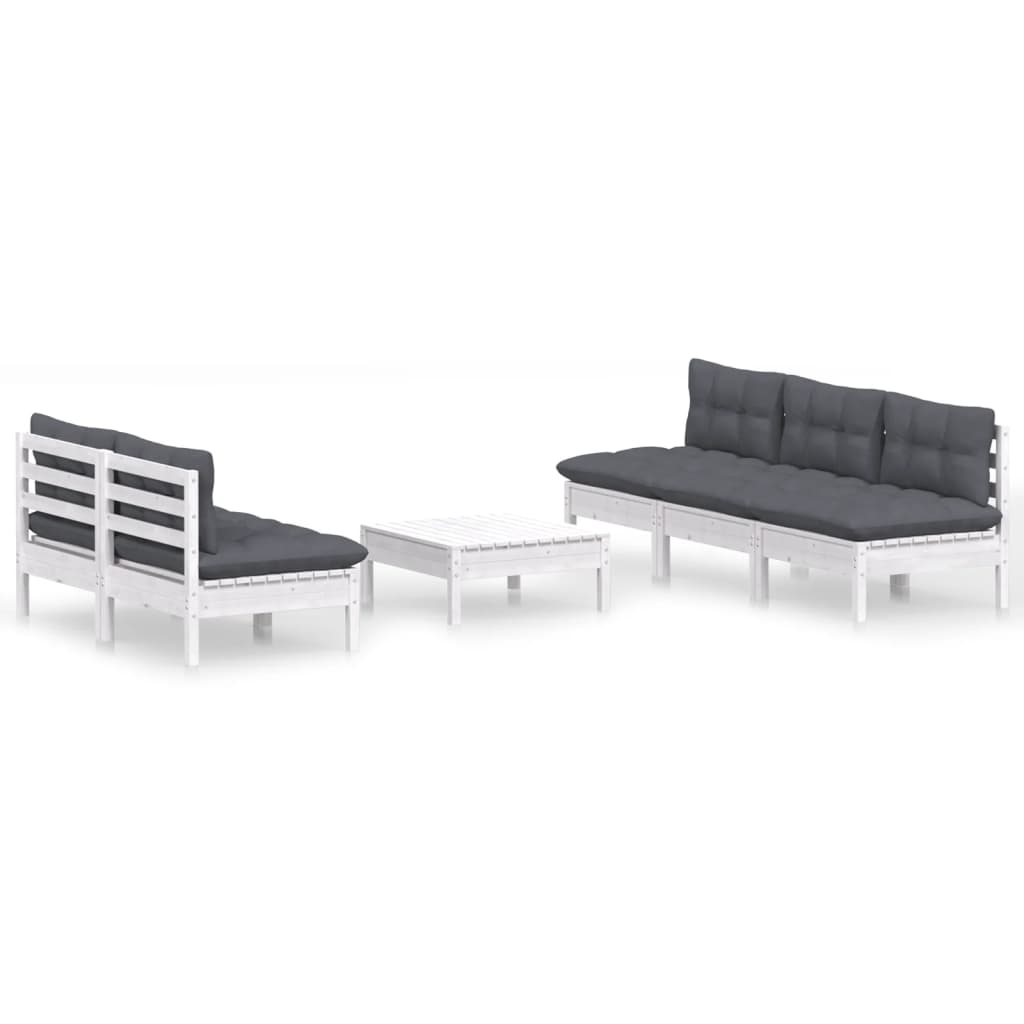 6-Delige Loungeset Met Antracietkleurige Kussens Grenenhout Wit