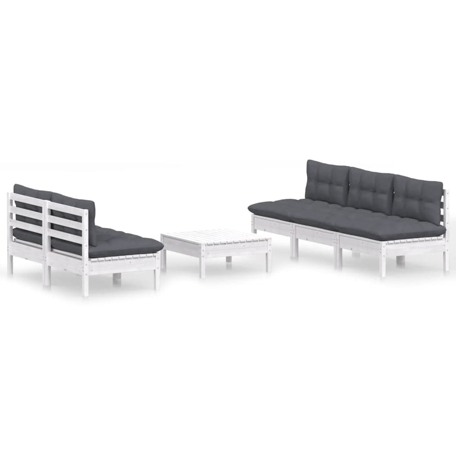 6-Delige Loungeset Met Antracietkleurige Kussens Grenenhout Wit