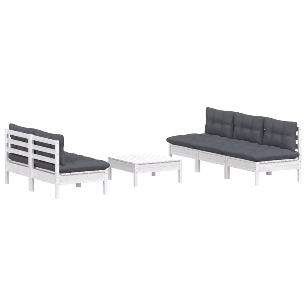 6-Delige Loungeset Met Antracietkleurige Kussens Grenenhout Wit