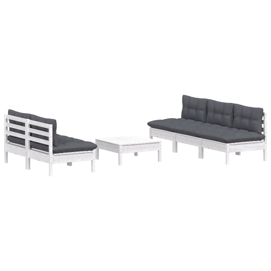 6-Delige Loungeset Met Antracietkleurige Kussens Grenenhout Wit