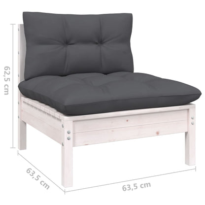 6-Delige Loungeset Met Antracietkleurige Kussens Grenenhout Wit