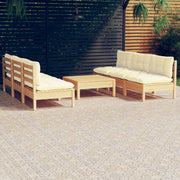 Loungeset 7-delig grenenhout crème kussens