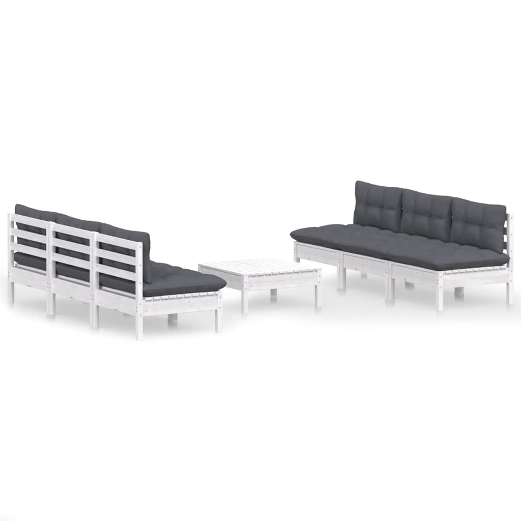 7-Delige Loungeset Met Antracietkleurige Kussens Grenenhout Wit