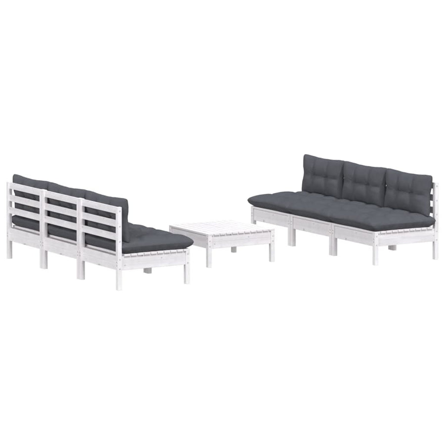7-Delige Loungeset Met Antracietkleurige Kussens Grenenhout Wit