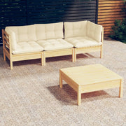 Loungeset 4-delig grenenhout crème kussens