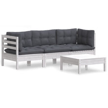 4-Delige Loungeset Met Antracietkleurige Kussens Grenenhout Wit