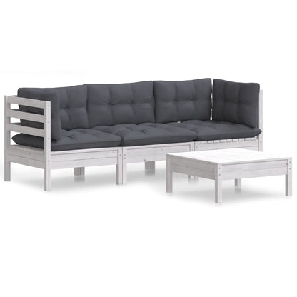 4-Delige Loungeset Met Antracietkleurige Kussens Grenenhout Wit
