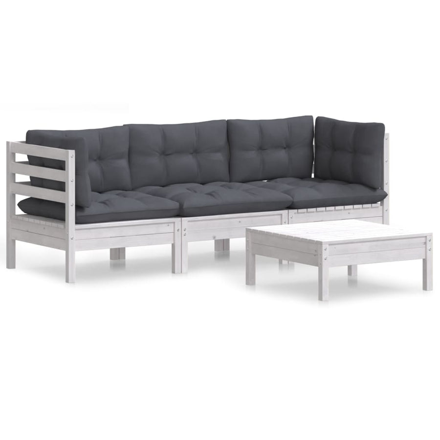 4-Delige Loungeset Met Antracietkleurige Kussens Grenenhout Wit