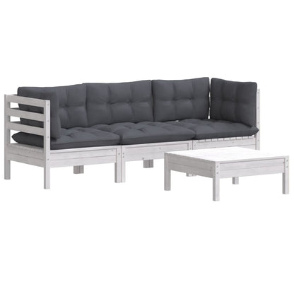4-Delige Loungeset Met Antracietkleurige Kussens Grenenhout Wit