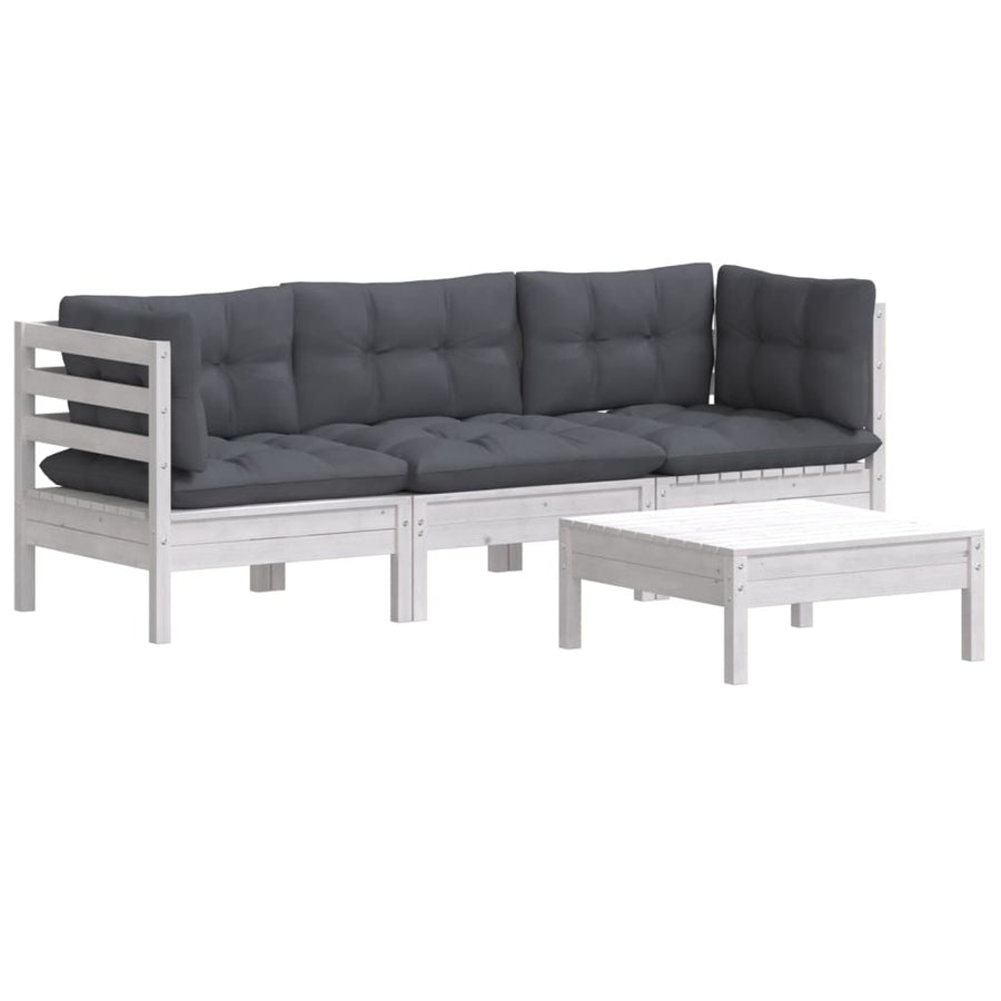4-Delige Loungeset Met Antracietkleurige Kussens Grenenhout Wit