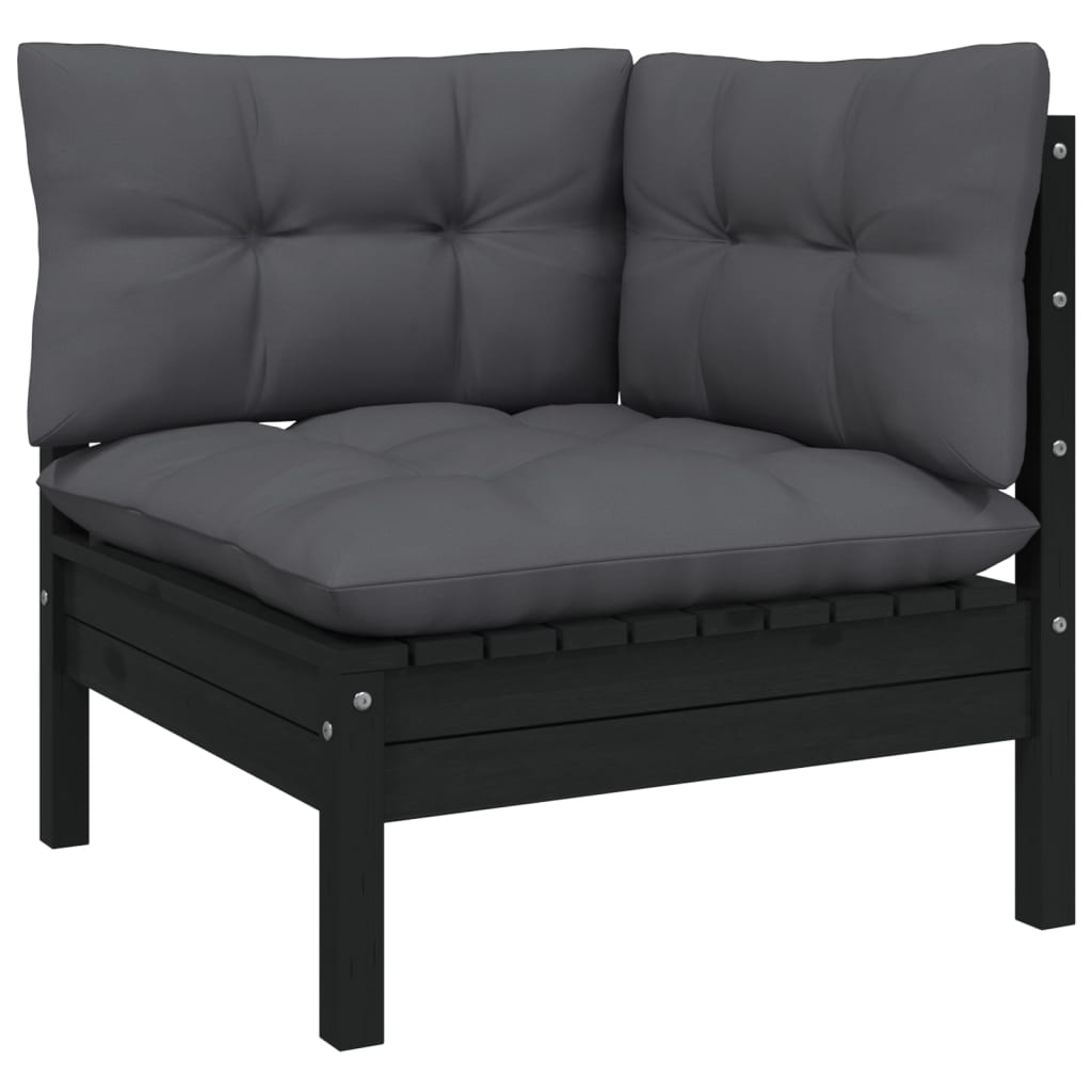 4-Delige Loungeset Met Antracietkleurige Kussens Grenenhout Zwart
