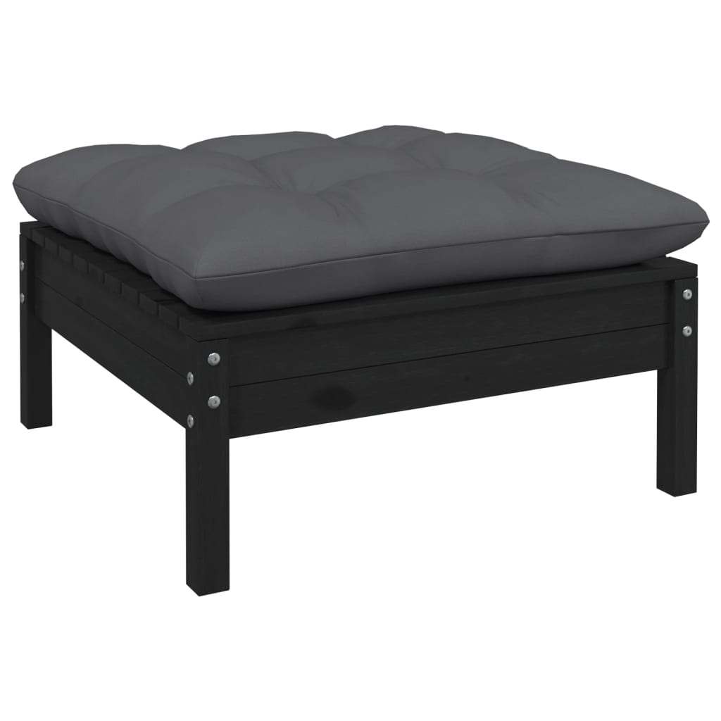 4-Delige Loungeset Met Antracietkleurige Kussens Grenenhout Zwart