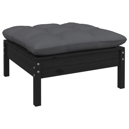 4-Delige Loungeset Met Antracietkleurige Kussens Grenenhout Zwart