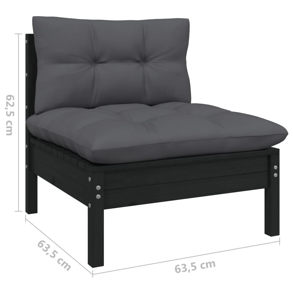 4-Delige Loungeset Met Antracietkleurige Kussens Grenenhout Zwart