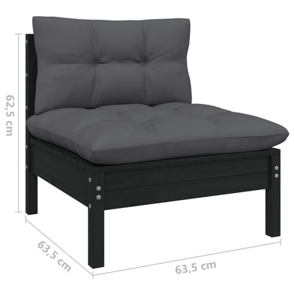 4-Delige Loungeset Met Antracietkleurige Kussens Grenenhout Zwart
