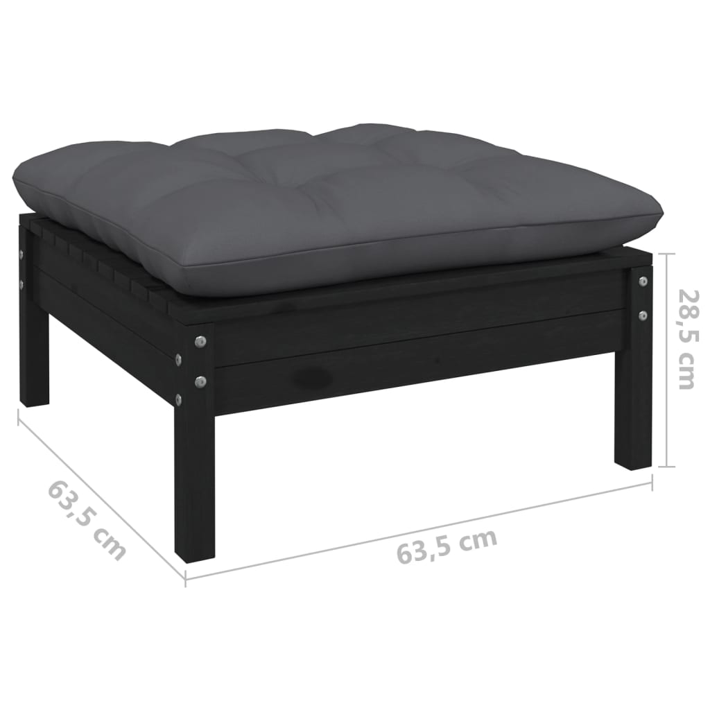 4-Delige Loungeset Met Antracietkleurige Kussens Grenenhout Zwart