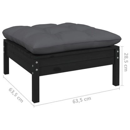 4-Delige Loungeset Met Antracietkleurige Kussens Grenenhout Zwart