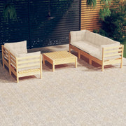 Loungeset 6-delig grenenhout crème